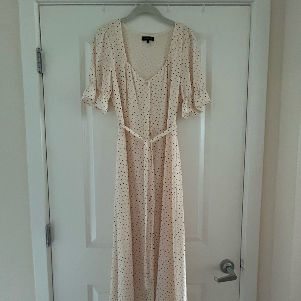 1. State Cream Maxi Dress with Burgundy Polka Dots